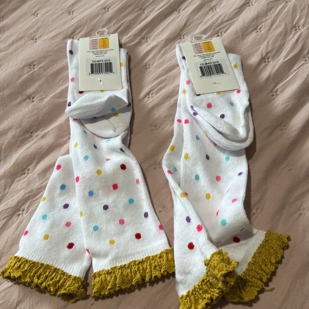 Bundle of 2 white dotted high knee lace socks